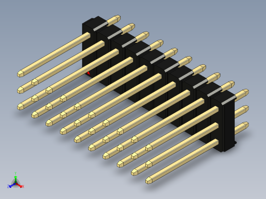 彩色公头100mil（2.54mm）系列-DS1021_black_3x10p_100mil_Type5_rev1.0正等轴测缩略图