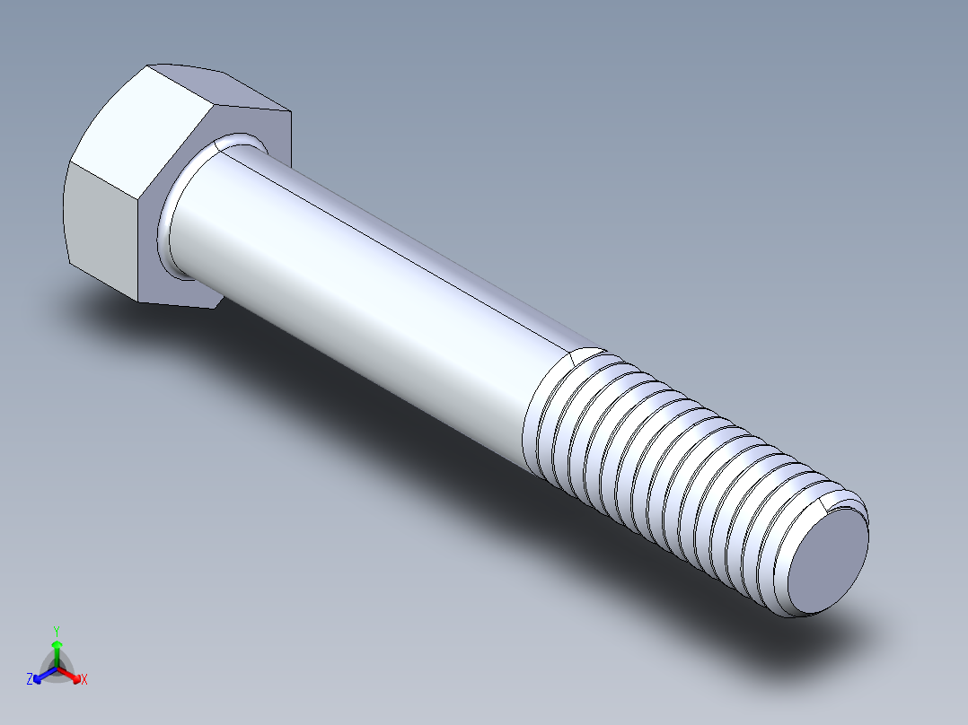 UNC 六角螺栓-Hex Bolt 0.500-13 x 3正等轴测图