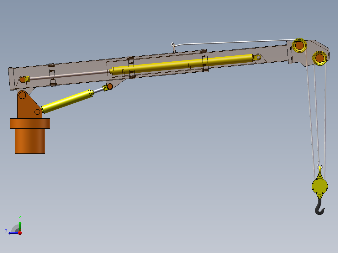 变幅旋转二级伸缩臂起重机右视图