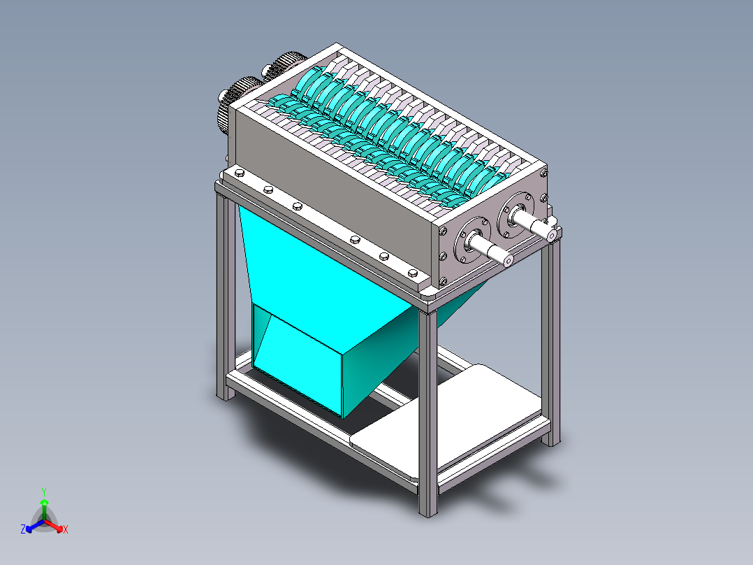 粉碎机带侧边漏斗正等轴测图