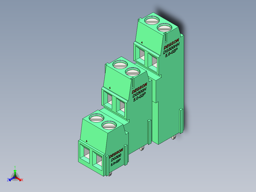 DEGSON DG500 系列 5.05.087.62mm 接线端子-DG500A3-5.0-06P-14-00AH正等轴测图