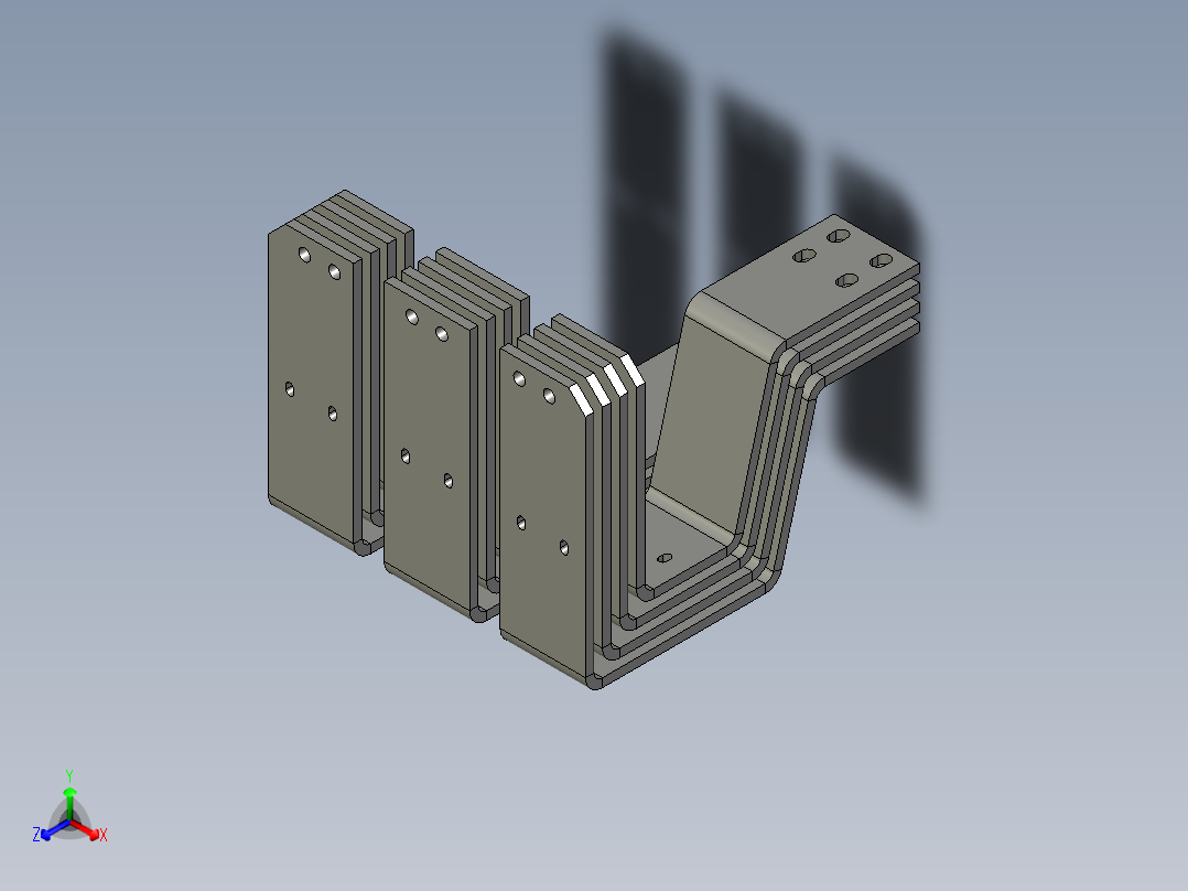 母线 E4.2 W 4000A 0.4kV 100x10x4 铜正等轴测图