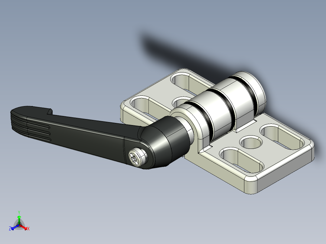 型材-KJN 40X40 DIE-CAST HINGE WITH OBLONG HOLES AND LOCKING LEVER 095300F正等轴测图