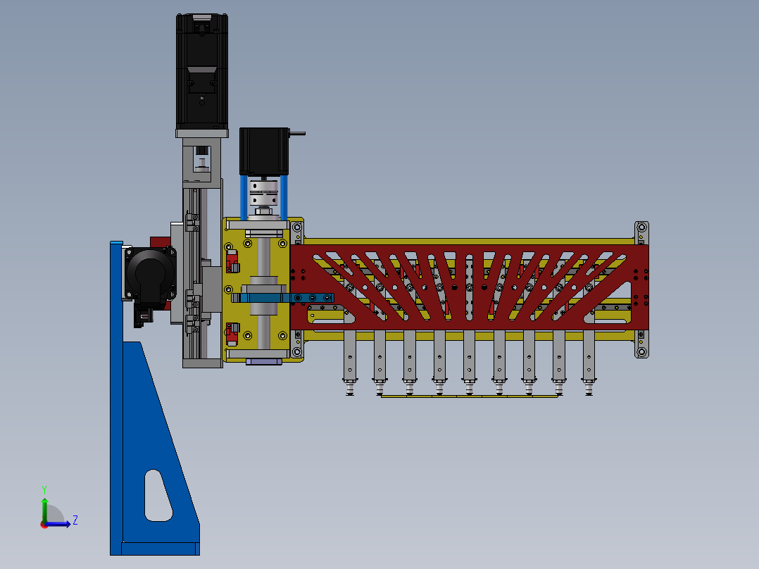 可变间距取料机械手 XY排片机构sw2018左视图