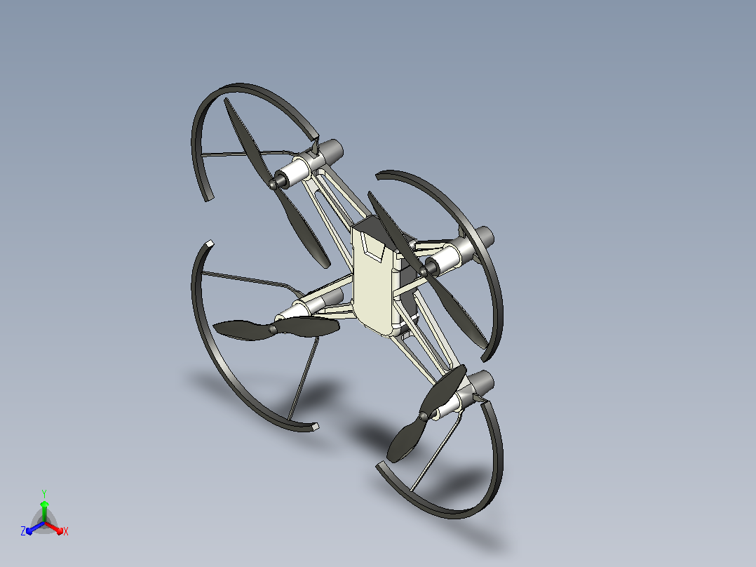 四轴飞行无人机简易3D图纸三维建模主视图