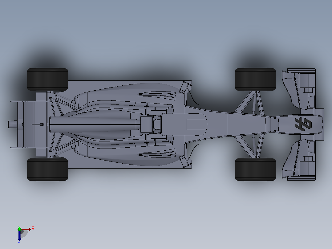 一级方程式（F1）赛车简易模型3D图纸 Solidworks设计俯视图