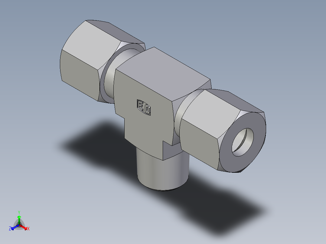 卡套式工业通用硬管接头EO_Male_stud_run_tee_TE08LRCF正等轴测图