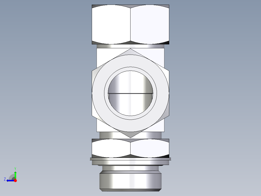 卡套式工业通用硬管接头EO_Adjustable_locknut_run_tee_LEE28LMCF右视图