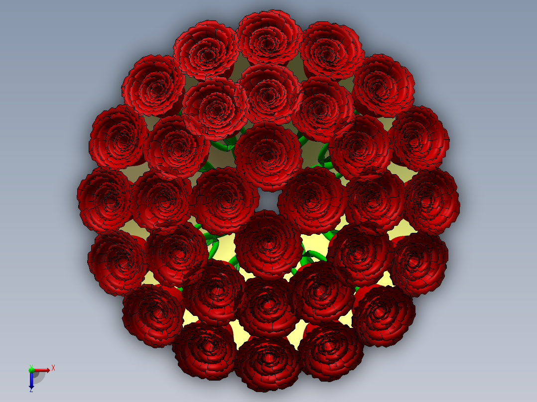一束玫瑰鲜花3d图纸+仿真动画SolidWorks制图设计 玫瑰鲜花3d模型俯视图