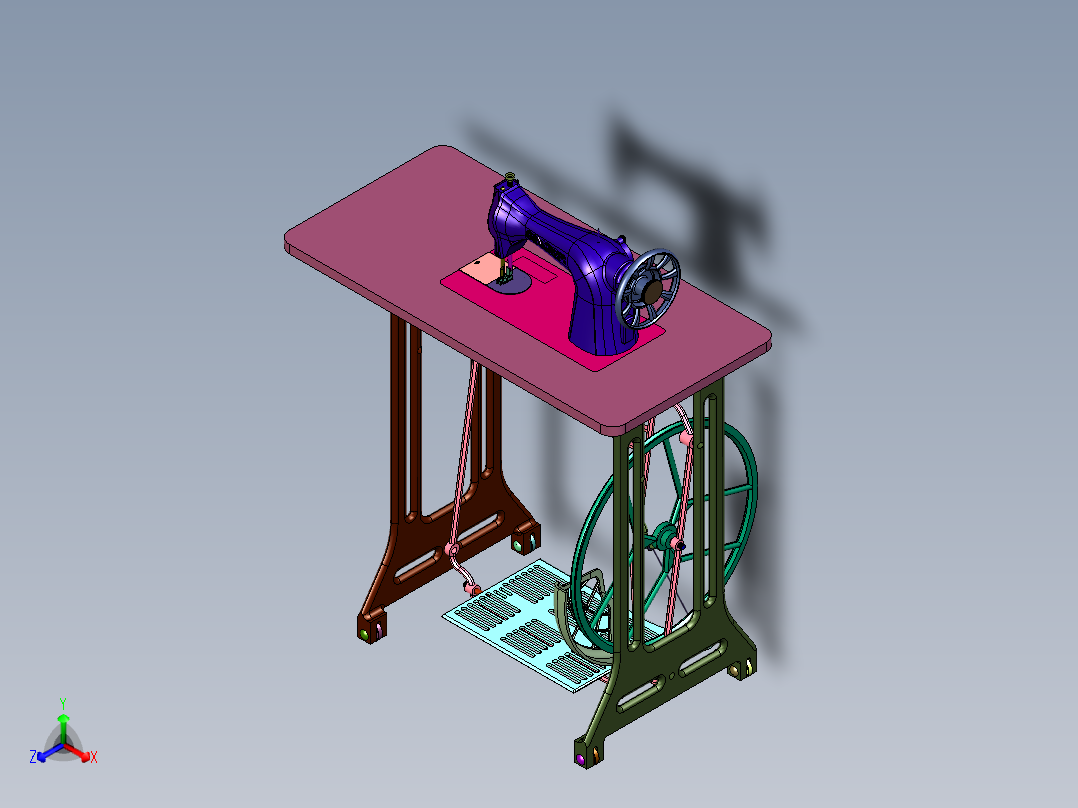 老式裁缝衣车缝纫机正等轴测图