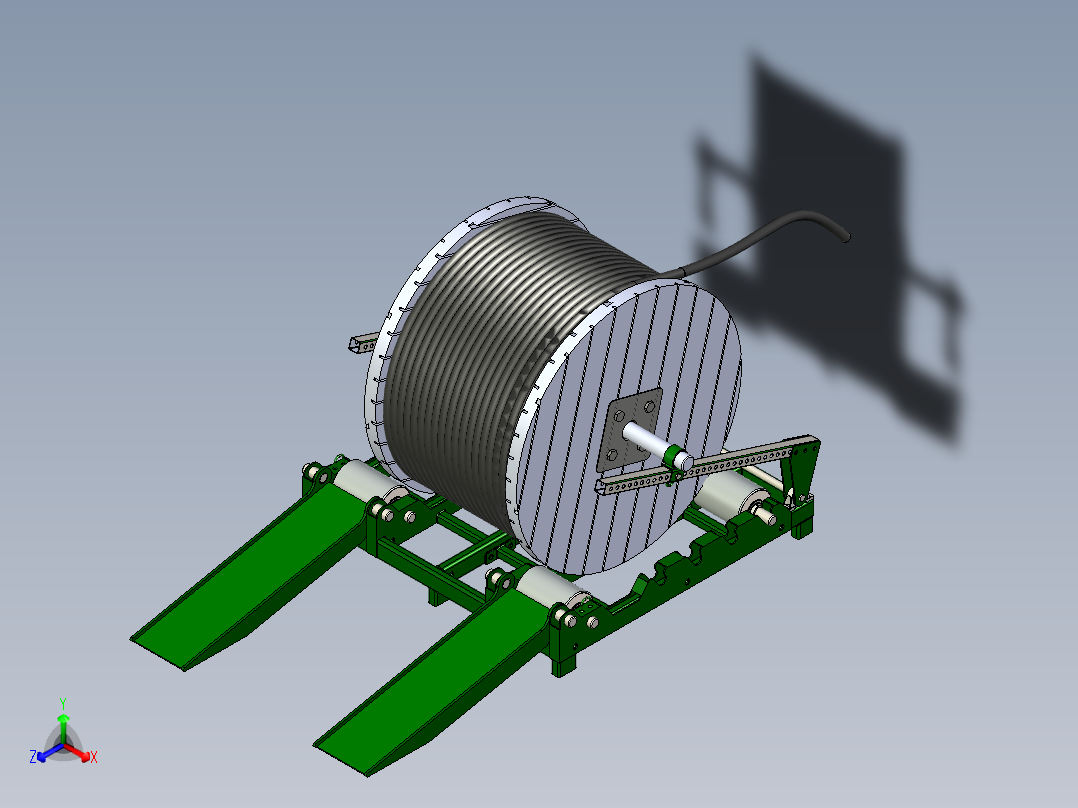 B2004236-卷轴滚轮电缆卷筒放松架正等轴测图
