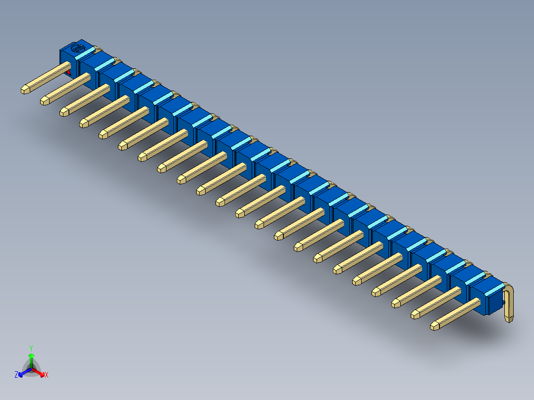 彩色公排针 100mil 2.54mm 系列-DS1022_blue_1x22p_100mil_TypeD_rev1.0主视图