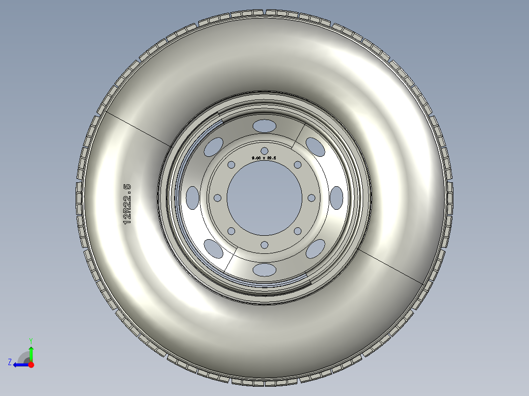 whell 12R22.5车轮右视图