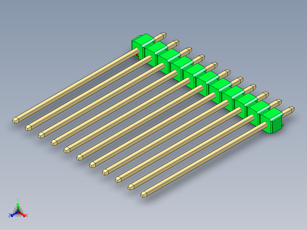 彩色公头100mil（2.54mm）系列-DS1021_green_1x11p_100mil_Type43_rev1.0主视图