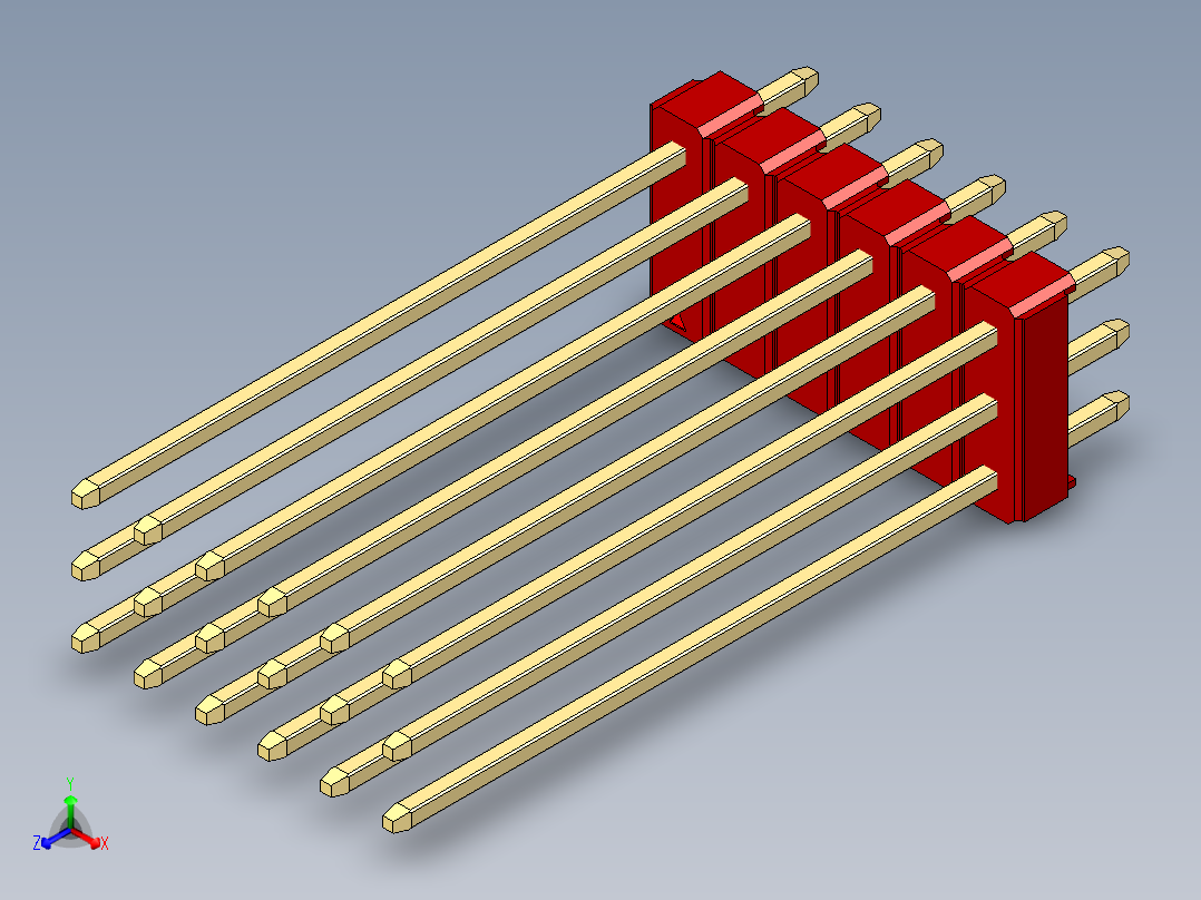 彩色公头100mil（2.54mm）系列-DS1021_red_3x06p_100mil_Type43_rev1.0主视图