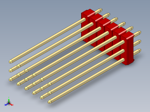 彩色公头100mil（2.54mm）系列-DS1021_red_3x06p_100mil_Type43_rev1.0正等轴测缩略图