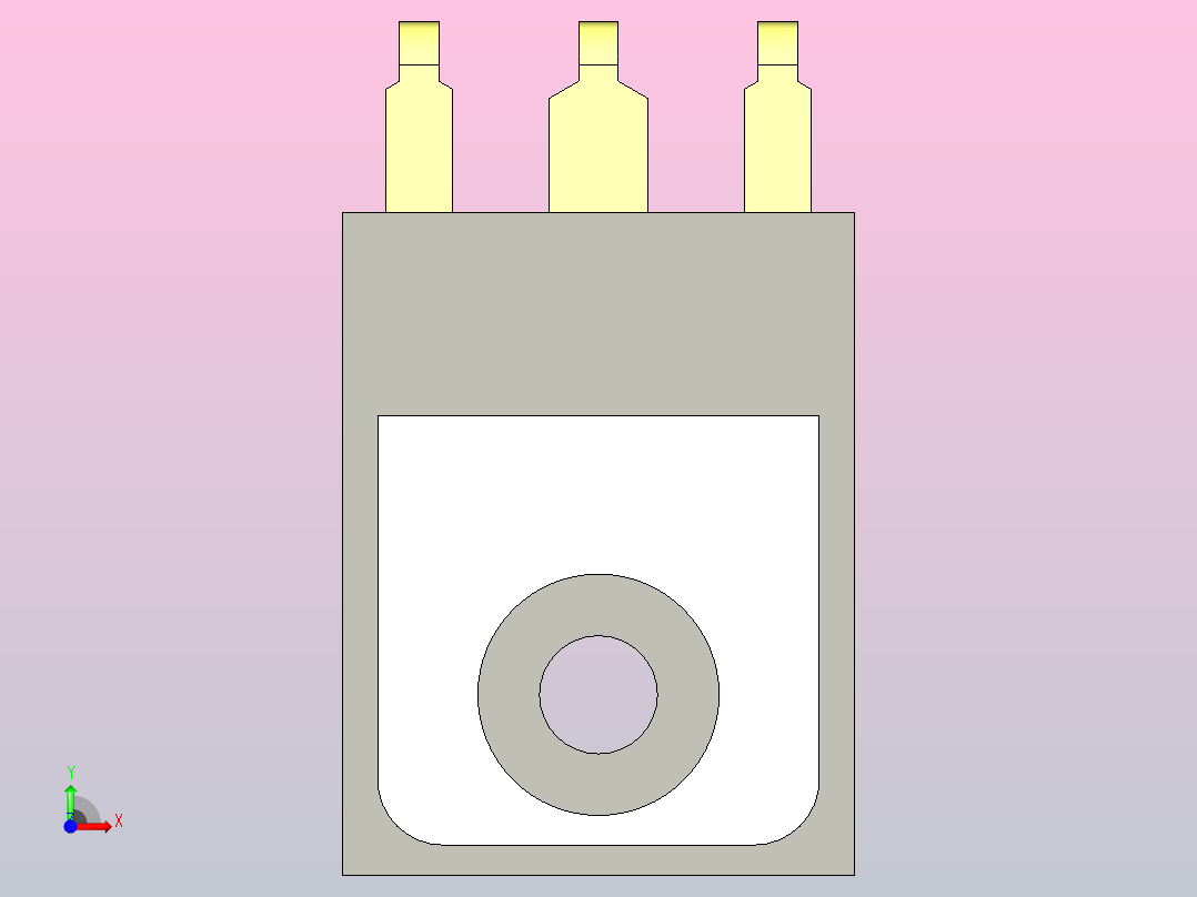 带弯曲引脚的TO-247晶体管外壳前视图
