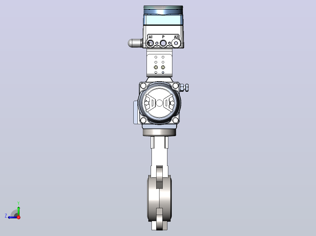 气动蝶阀DN50, 带定位器右视图