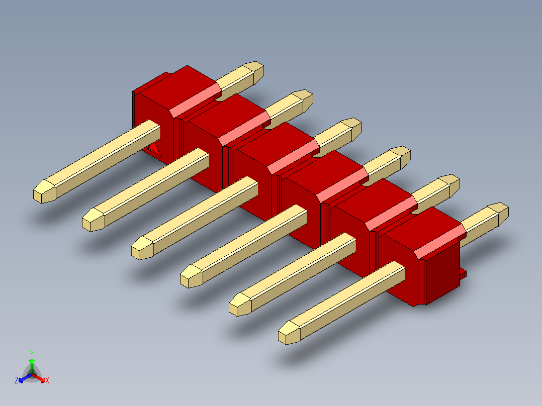 彩色公头100mil（2.54mm）系列-DS1021_red_1x06p_100mil_Type1_rev1.0主视图
