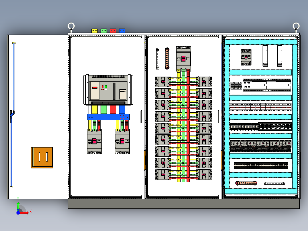 三柜组装万能断路器630A竖装plc延时控制柜 55324前视图