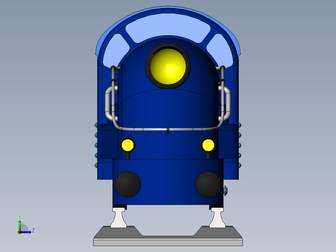 Locomotive简易机车火车模型3D图纸 Solidworks设计左视图
