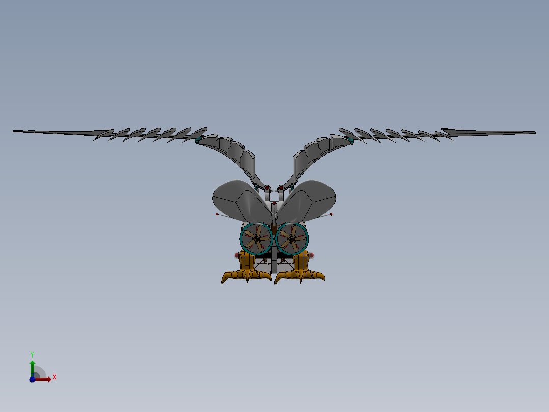 mechanical bird机械扑翼飞鸟机构3D图纸 Solidworks设计前视图