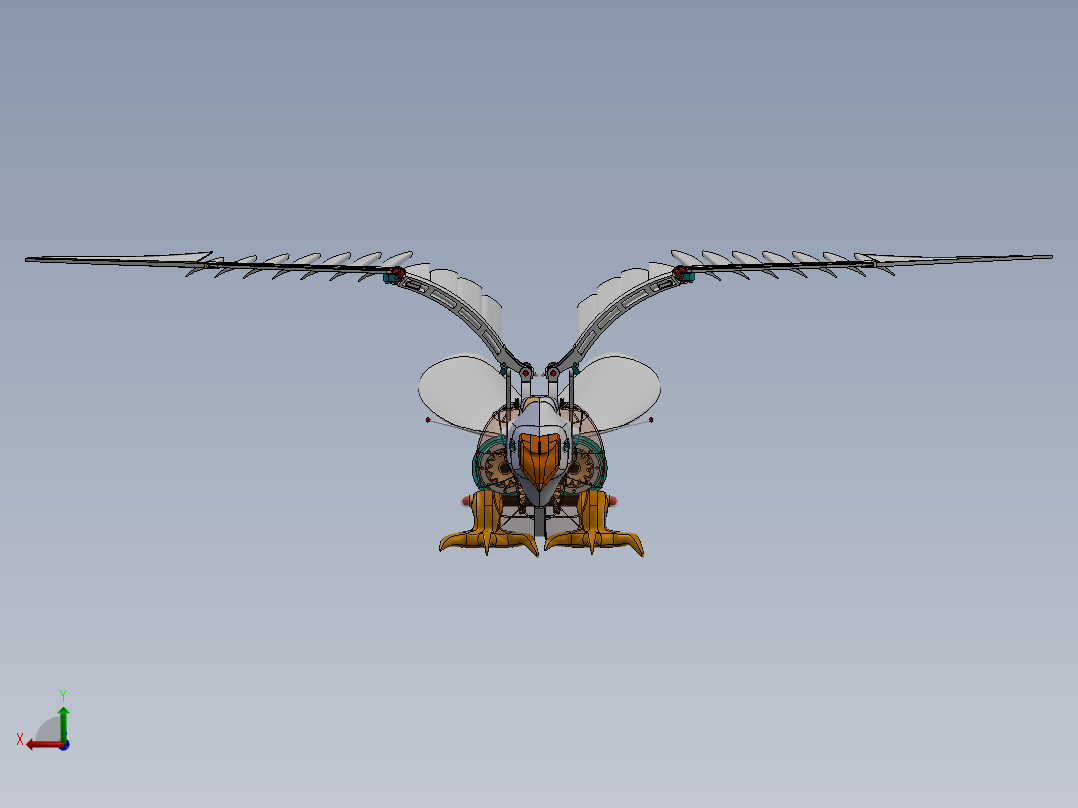 mechanical bird机械扑翼飞鸟机构3D图纸 Solidworks设计后视图