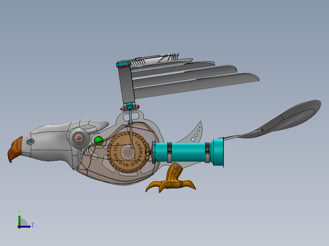 mechanical bird机械扑翼飞鸟机构3D图纸 Solidworks设计左视图