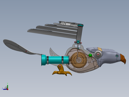 mechanical bird机械扑翼飞鸟机构3D图纸 Solidworks设计右视缩略图
