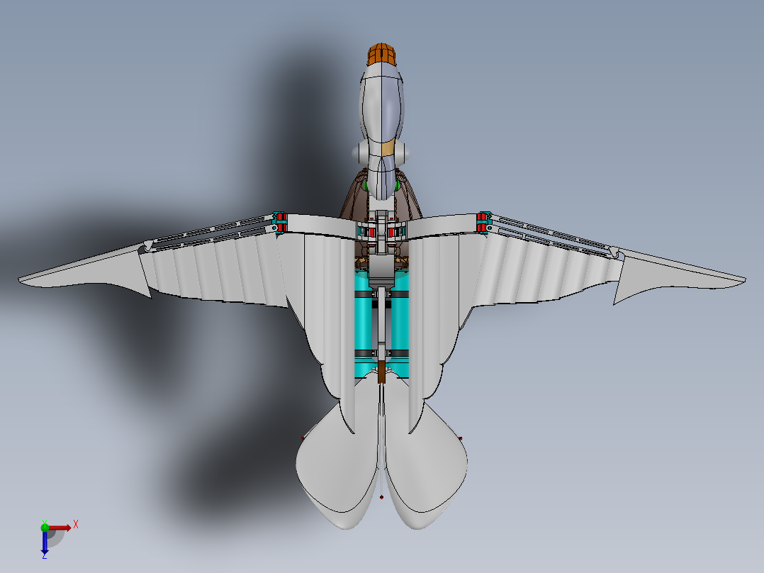 mechanical bird机械扑翼飞鸟机构3D图纸 Solidworks设计俯视图