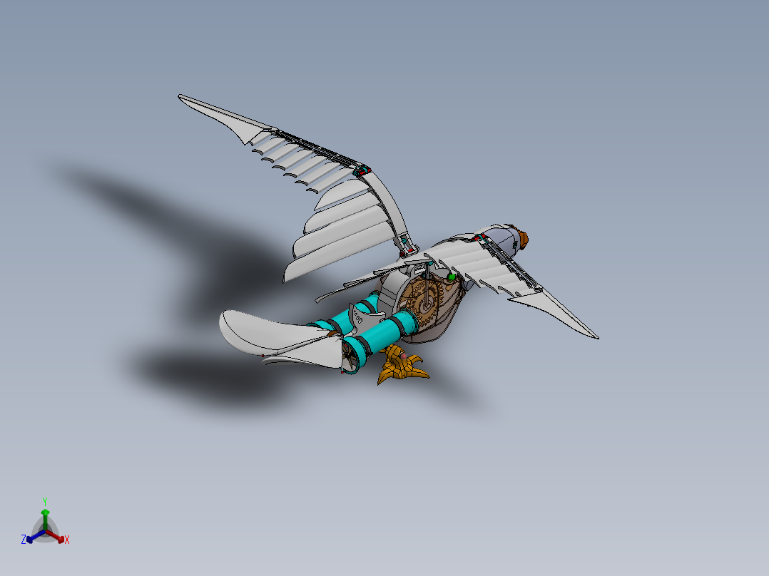 mechanical bird机械扑翼飞鸟机构3D图纸 Solidworks设计正等轴测图