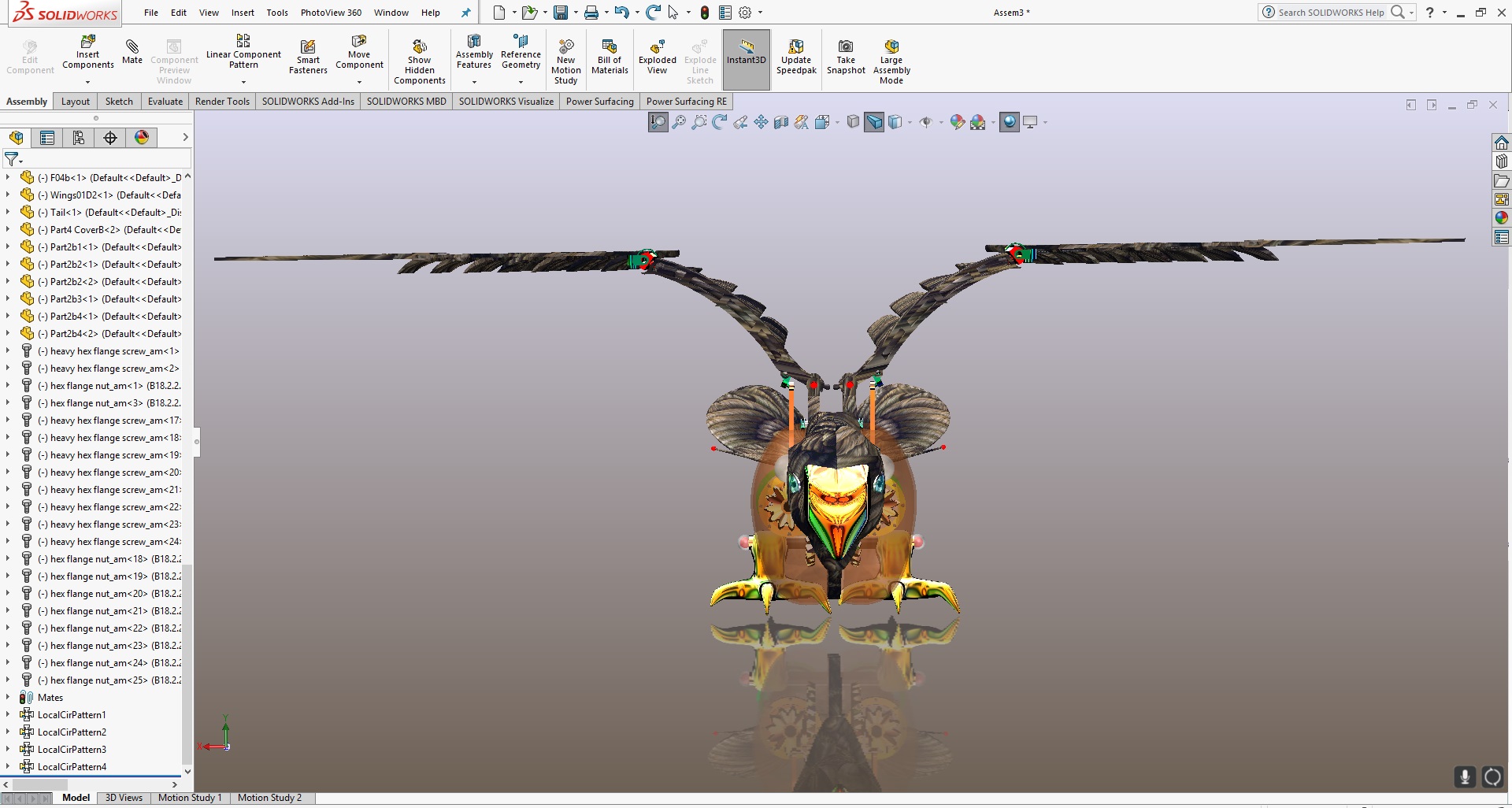 mechanical bird机械扑翼飞鸟机构3D图纸 Solidworks设计