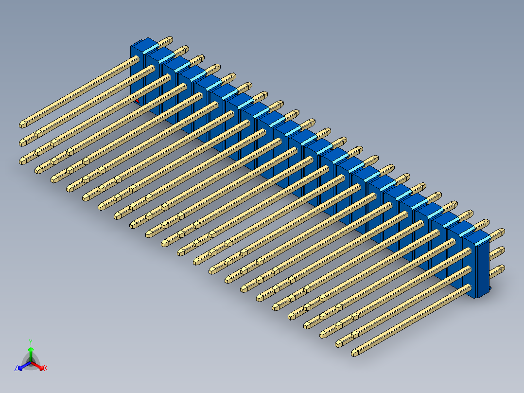 彩色公头100mil（2.54mm）系列-DS1021_blue_3x22p_100mil_Type19_rev1.0正等轴测图