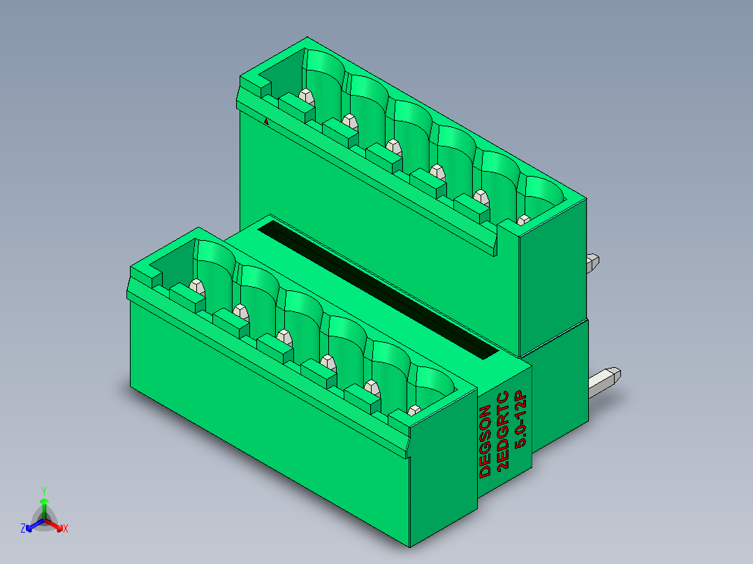 DEGSON 2EDG 系列 5.0mm 可插拔接线端子组-2EDGRTC-5.0-12P-14-00AH正等轴测图
