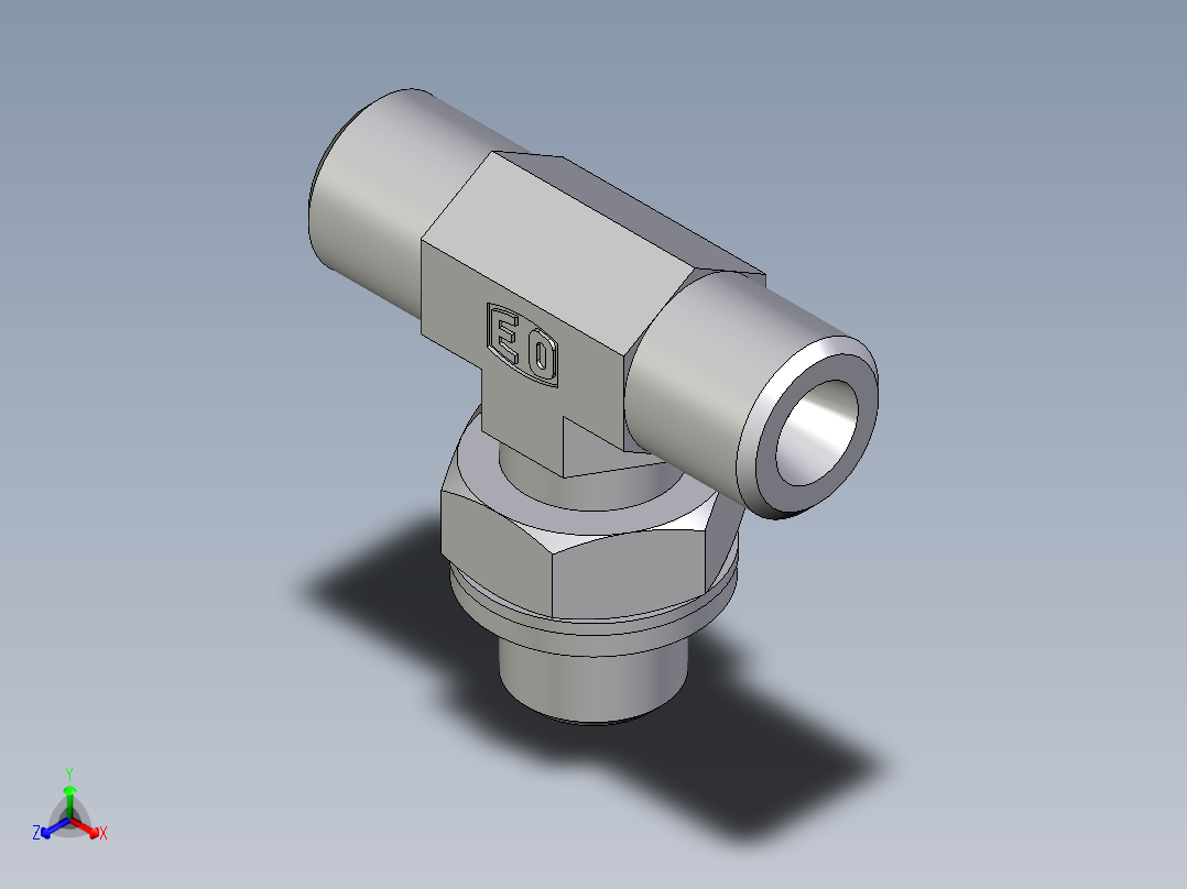 卡套式工业通用硬管接头EO_Adjustable_locknut_branch_tee_TEE06SROMDCF正等轴测图