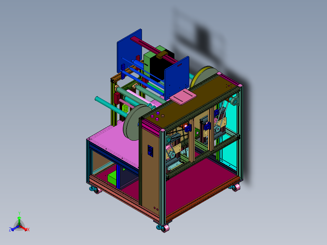 标签生产用可调节复卷机正等轴测图
