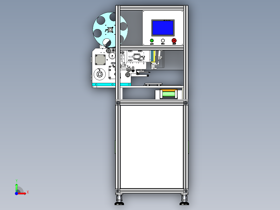 手机电池盖贴标机（也可适用于PCB板条码贴装）前视图