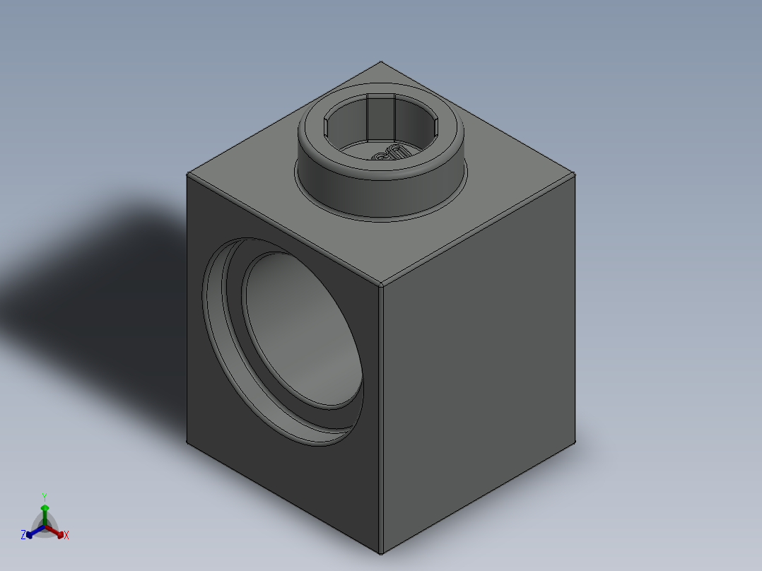 乐高机械组积木（横梁）-654102 Old Grey Technic Brick 1 x 1 with Hole正等轴测图