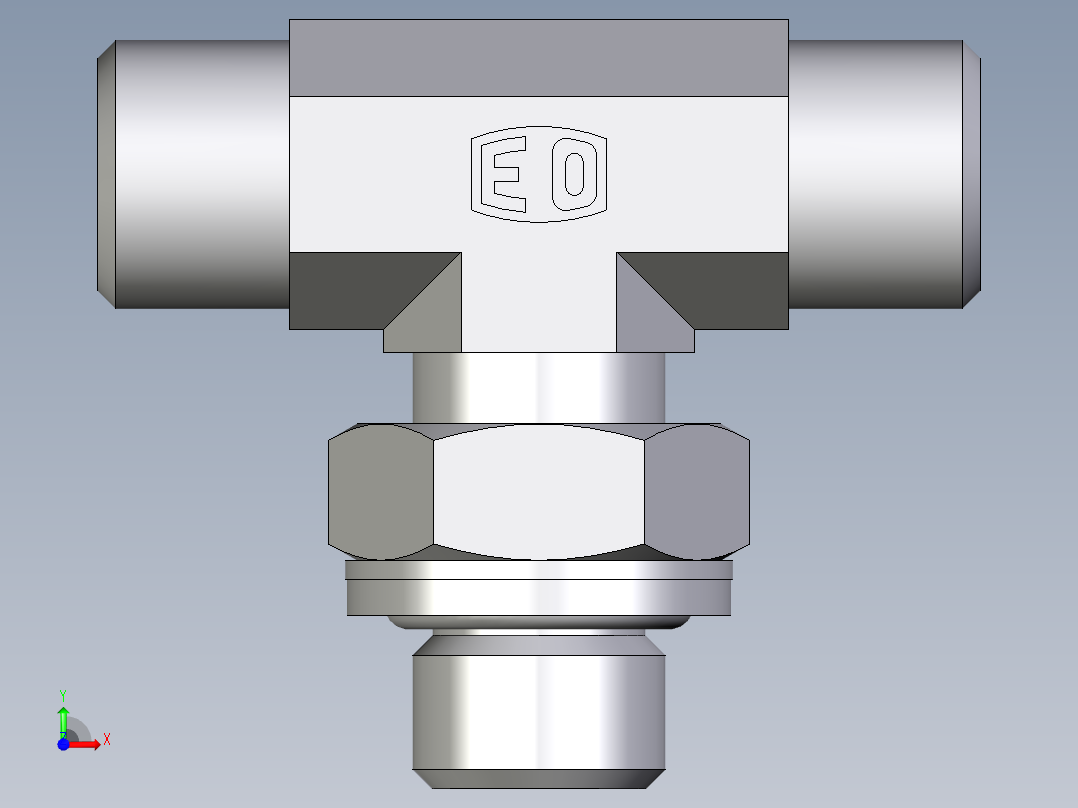 卡套式工业通用硬管接头EO_Adjustable_locknut_branch_tee_TEE08LROMDCF前视图