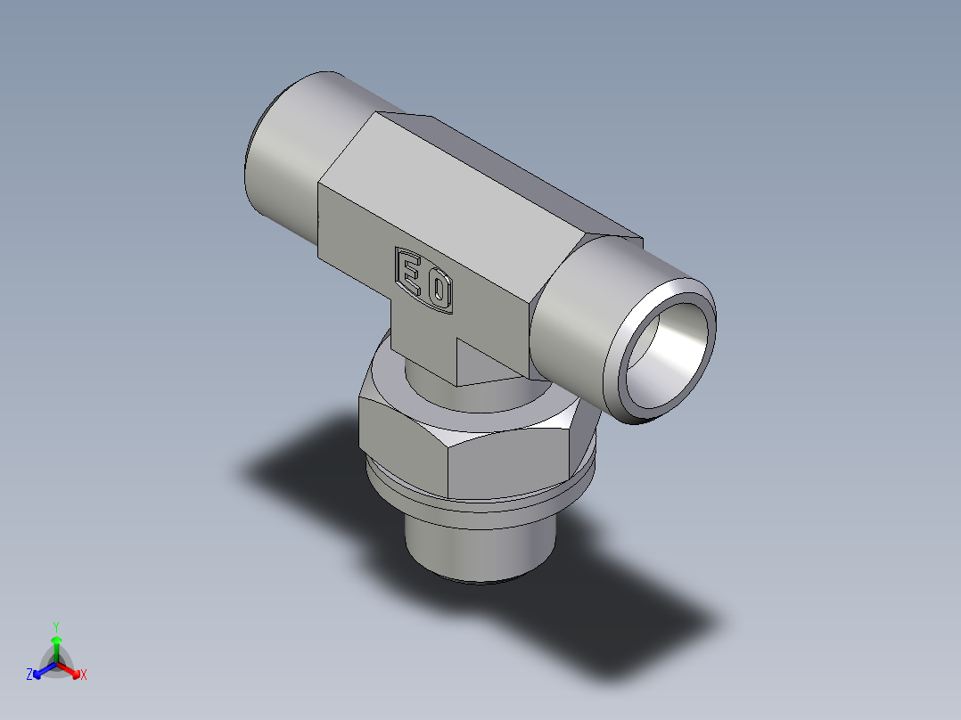 卡套式工业通用硬管接头EO_Adjustable_locknut_branch_tee_TEE08LROMDCF正等轴测图