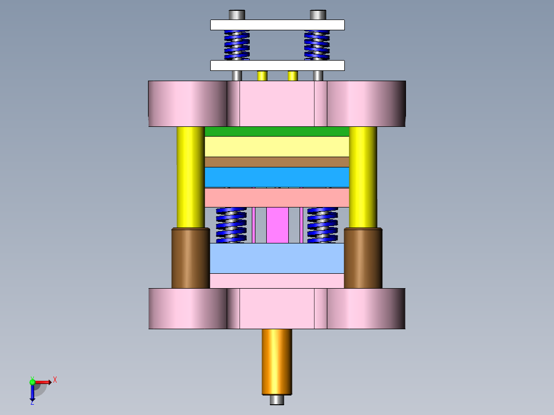 Q262-支撑架冲压（冲裁）复合模具设计【三维SolidWorks】俯视图